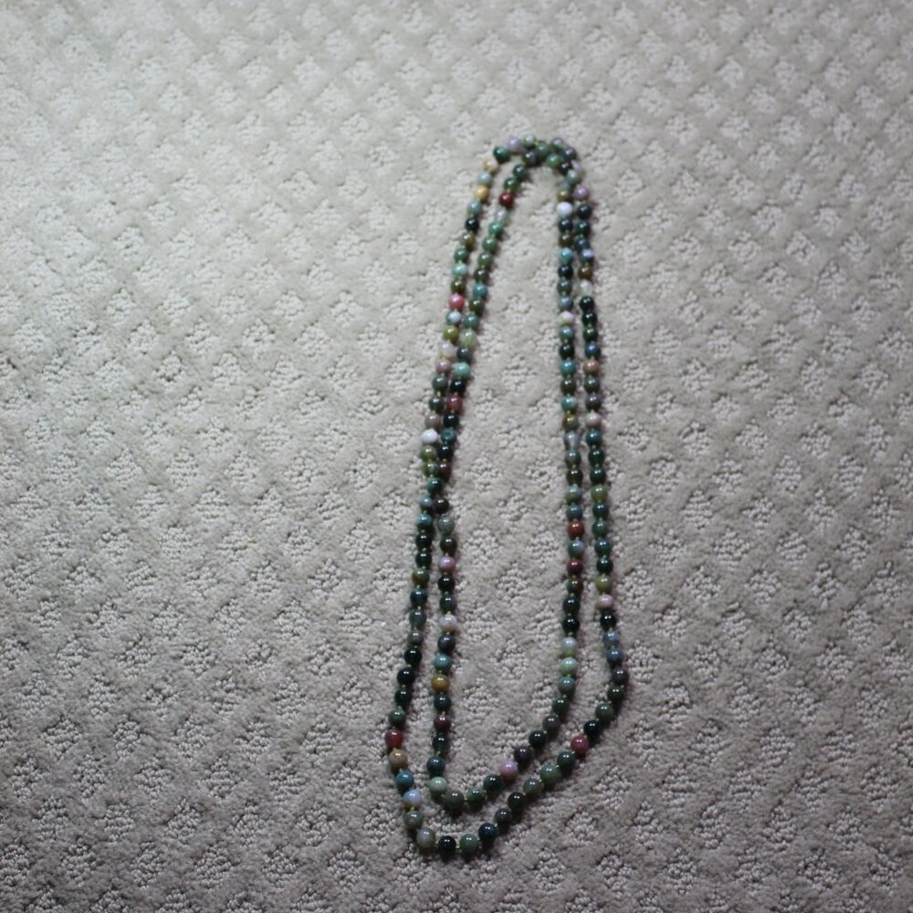 LONG Vintage Healing Malachite Hand Knotted Green Beaded Necklace Vibrant 62"